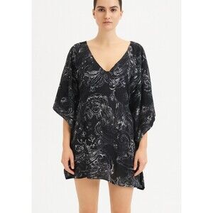 Fresh Produce kimono pop over kaftan black/white 100% Cotton flowy boxy SZ M